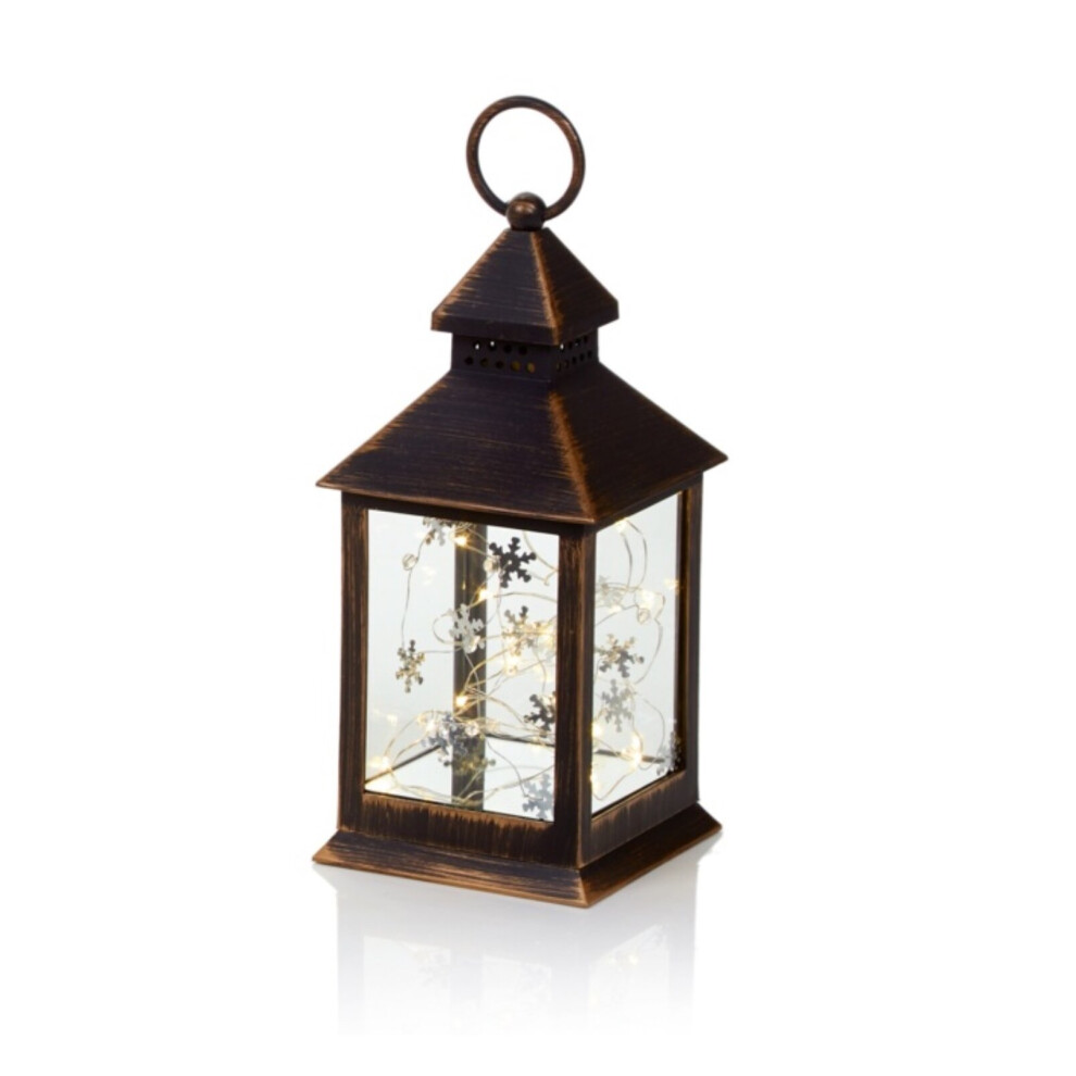 LED Lantern With String Lights Rustic Copper Lantern Warm White LEDs