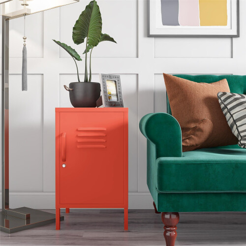 Cache Metal Locker End Table Bedside Nightstand Orange By Novogratz 1