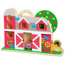 Melissa & Doug GO Tots Wooden Barnyard Tumble with Collectible Toy - Portable Barn, 4 Disks (30740)