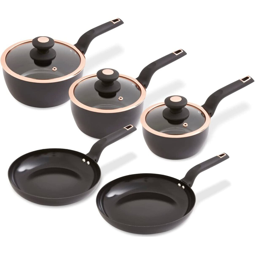 5pc Pan Set By TowerT800232BLK Cavaletto Non-Stick Black & Rose Gold