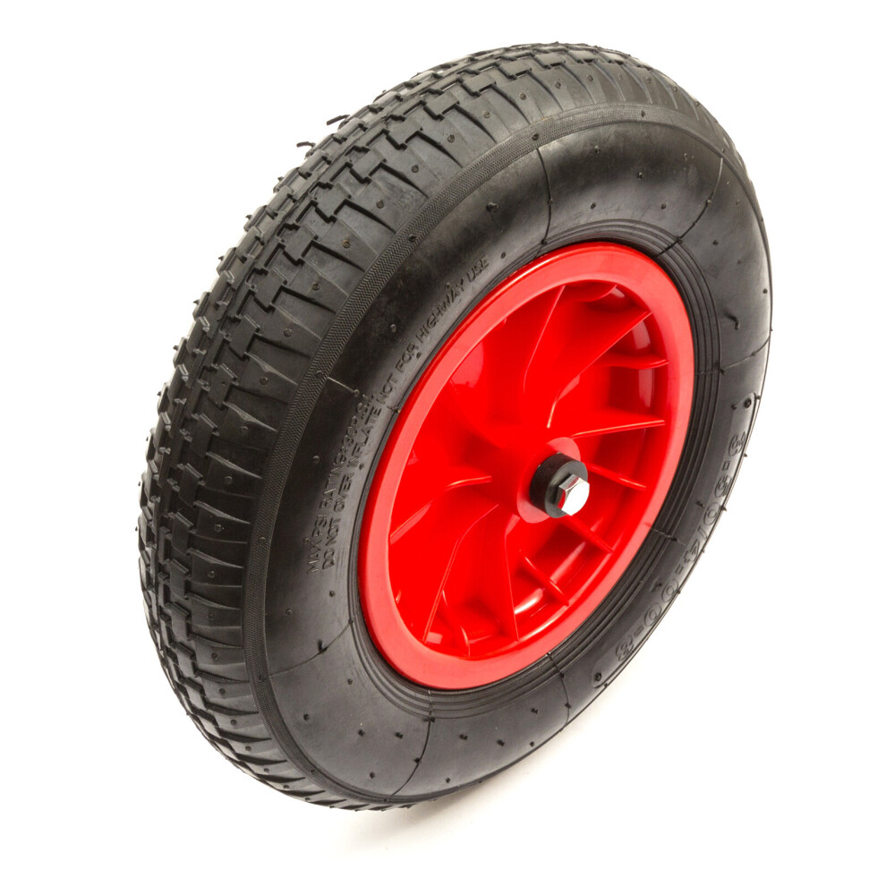 (With Axle) 14.5 Inch Wheel & Tyre 3.50-8 / 4.00-8 With Axle Set Red Wheelbarrow Barrow