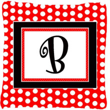 Carolines Treasures Letter B Initial Monogram - Red Black Polka Dots Decorative Indoor & Outdoor Fabric Pillow