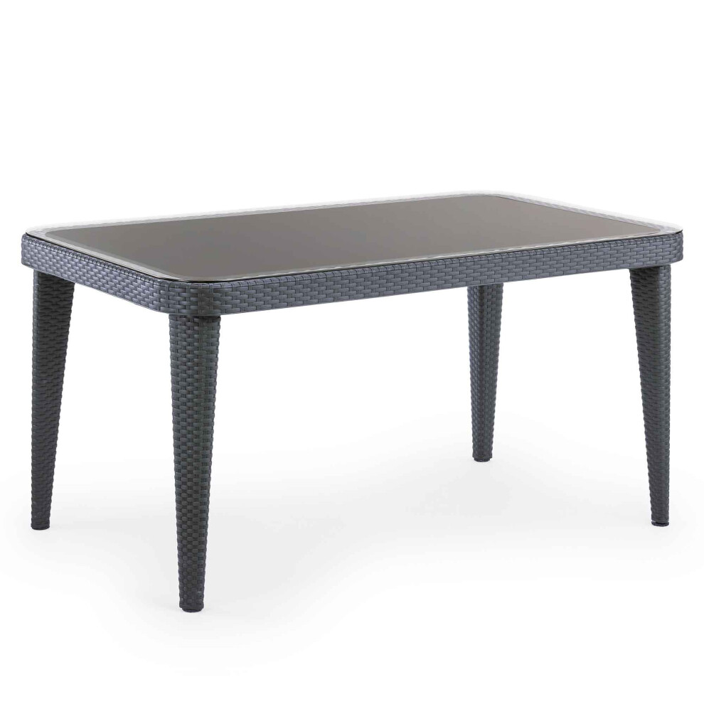 Dellonda Outdoor Dining Table, Weather Resistant PP/Fibreglass Body, Glass Table Top, 90x150cm (W x H) - Anthracite