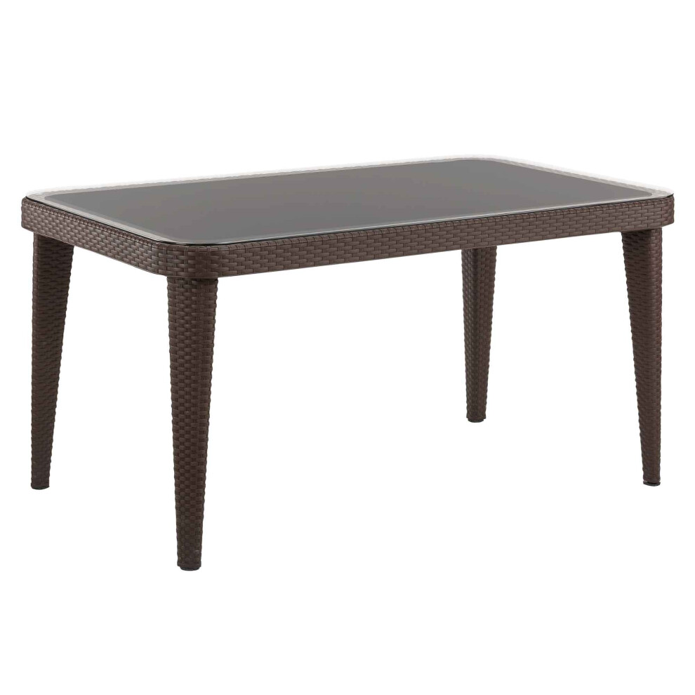 Dellonda Outdoor Dining Table, PP/Fibreglass Weather Resistant, Glass Table Top, 90x150cm (W x H) - Wenge