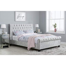 Birlea, Small Double Fabric Bed, Steel Crushed Velvet, Plywood