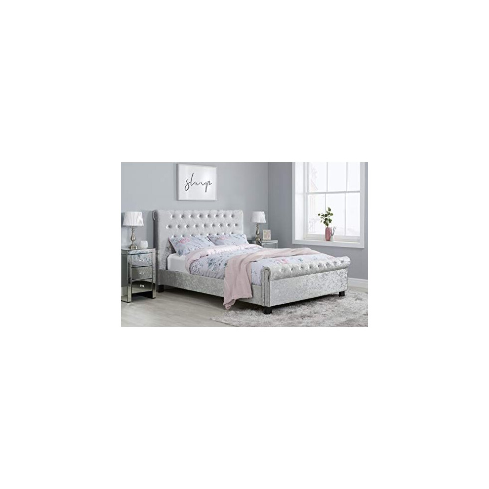 Birlea , Small Double Fabric Bed, Steel Crushed Velvet, Plywood