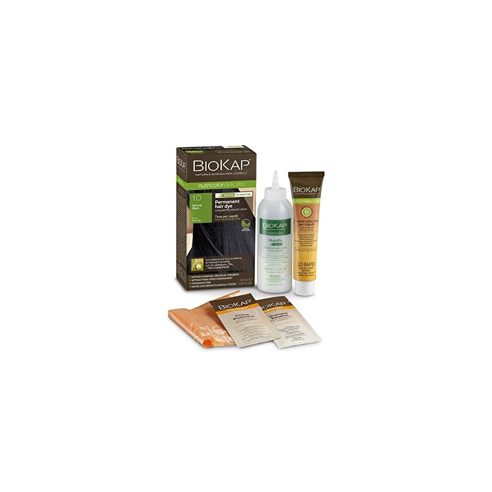 Biokap Black Natural 1.0 Rapid Hair Dye 135 Ml - Works In Just 10 Mins, Permanent, Vegan & Natural Nourishing Formula Suitable For Sensitive Skin