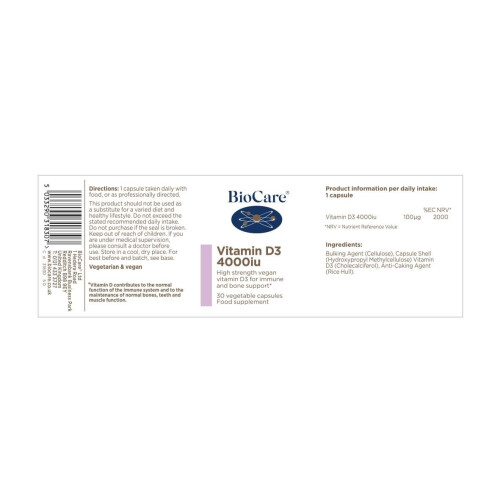 Biocare Vitamin D3 4000iu, 30 Capsules 2