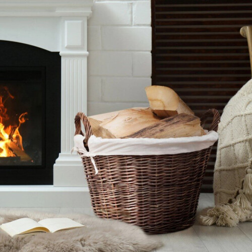 Fireside Round Large Linen Rustic Wicker Wood Storage Log Basket Brown 2