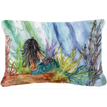 Carolines Treasures Black Haired Mermaid Water Fantasy Fabric Decorative Pillow