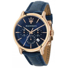 Maserati  Epoca Chronograph Blue Dial Leather Strap Quartz 100M Men Watch, Black