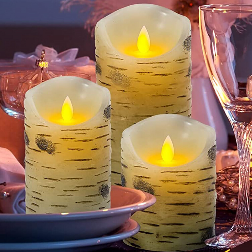 Set of 3 LED Flameless Pillar Candles Flickering Battery Operated With Remote