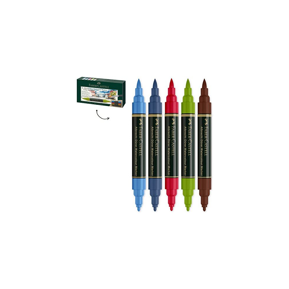 Faber-Castell Albrecht Dürer 160308 Watercolour Marker with Double Tip for Flat and Precise Colour Application Pack of 5 Urban Sketching