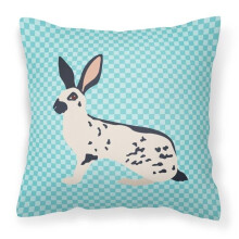 English Spot Rabbit Blue Check Fabric Decorative Pillow, 14 x 14 in.