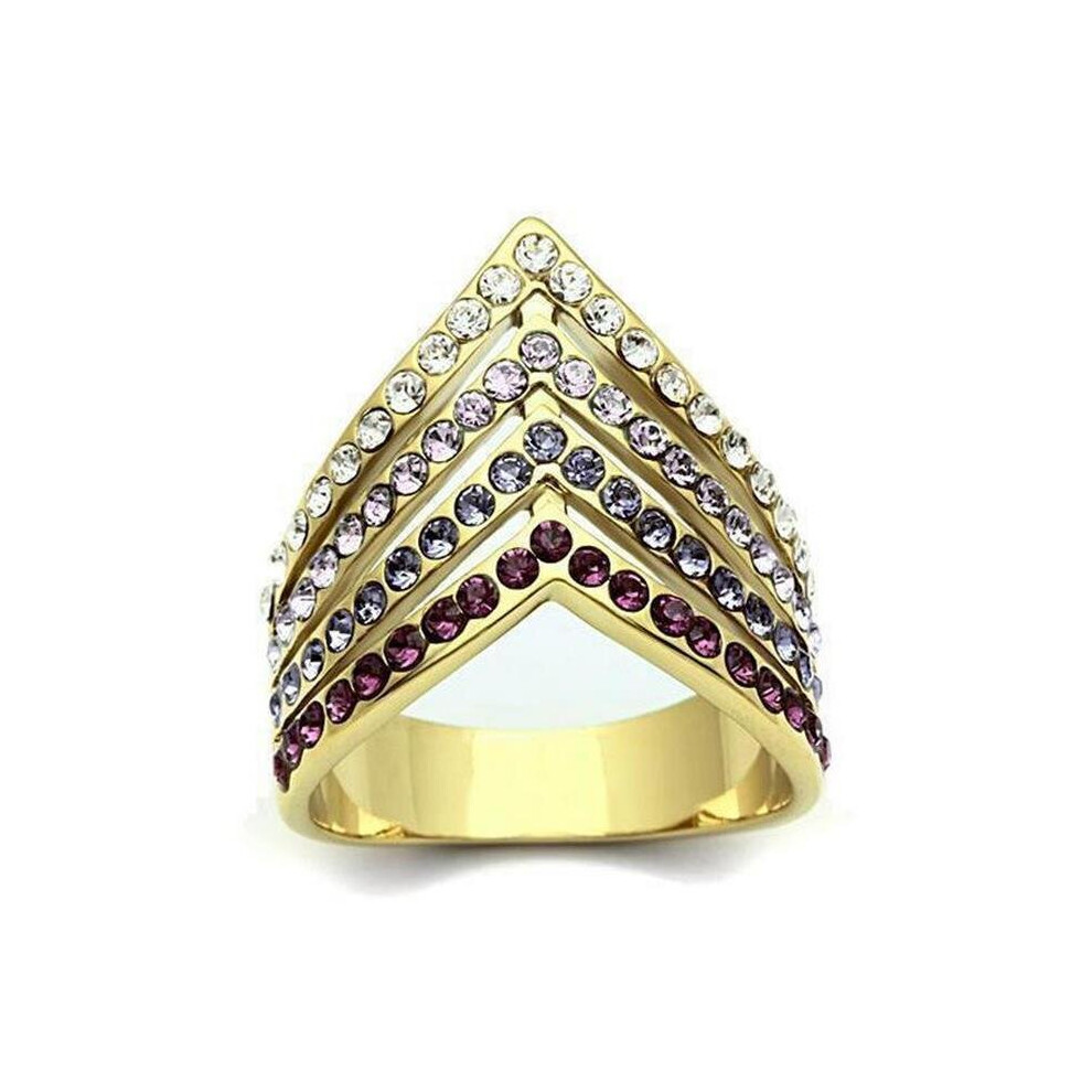 Photos - Ring IP Gold Ion Plating Brass  with Top Grade Crystal, Multi Color - Size 5