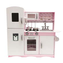(Grey/Pink) M2S Kids Wooden Play Kitchen Cooking Role Play Set
