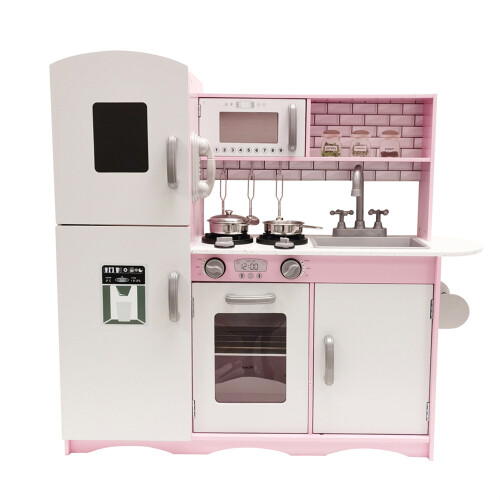 (Grey/Pink) M2S Kids Wooden Play Kitchen Cooking Role Play Set