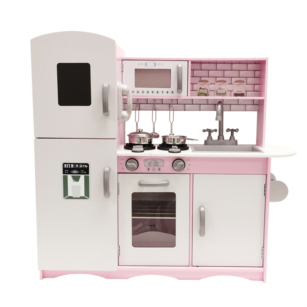 (Grey/Pink) M2S Kids Wooden Play Kitchen Cooking Role Play Set 