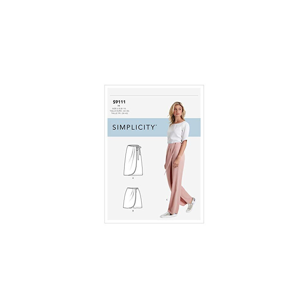 SIMPLICITY Sewing Pattern S9111 Misses' Faux Wrap Pants, Skirt & Shorts, Various, U5 (16-18-20-22-24)