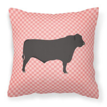 Black Angus Cow Pink Check Fabric Decorative Pillow, 18 x 18 in.