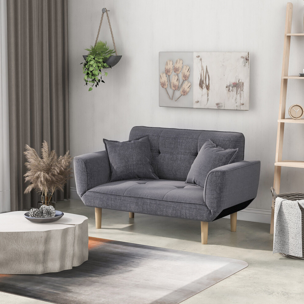 (Fabric) Grey 2 Seater Sofa Bed, Couch Settee Recliner