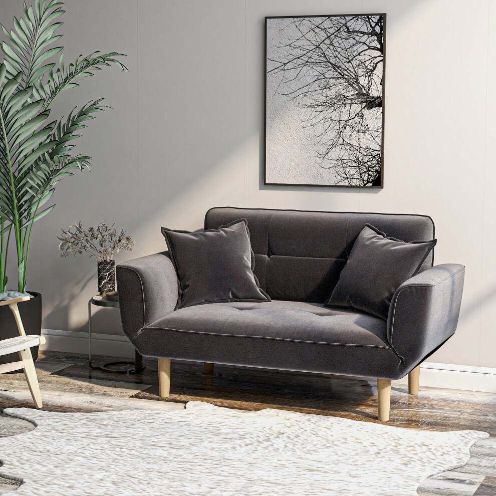 (Flannel) Grey 2 Seater Sofa Bed, Couch Settee Recliner