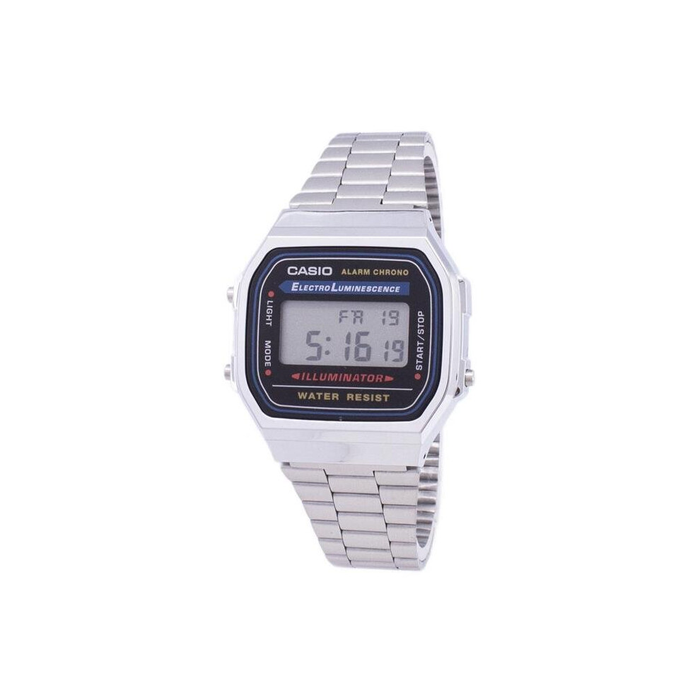 Casio A168wa-1Wdf Digital Alarm Chrono Stainless Steel Unisex Watch For Adult - White Silver