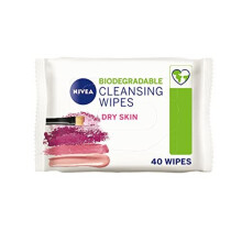 NIVEA Biodegradable Cleansing Wipes Dry Skin (40 sheets), Biodegradable Wipes made from 100% Plant Fibres, Make-Up Wipes, Face Wipes Makeup Remover