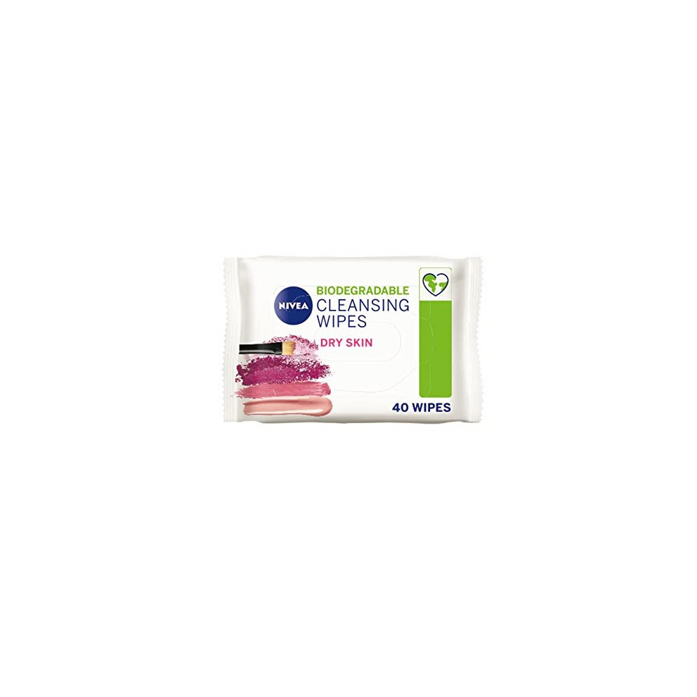 NIVEA Biodegradable Cleansing Wipes Dry Skin (40 sheets), Biodegradable Wipes made from 100% Plant Fibres, Make-Up Wipes, Face Wipes Makeup Remover