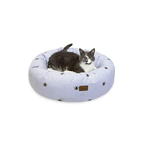 Rosewood Joules Ticking Bee Donut Bed, One Size Cat Bed for Indoor Cats