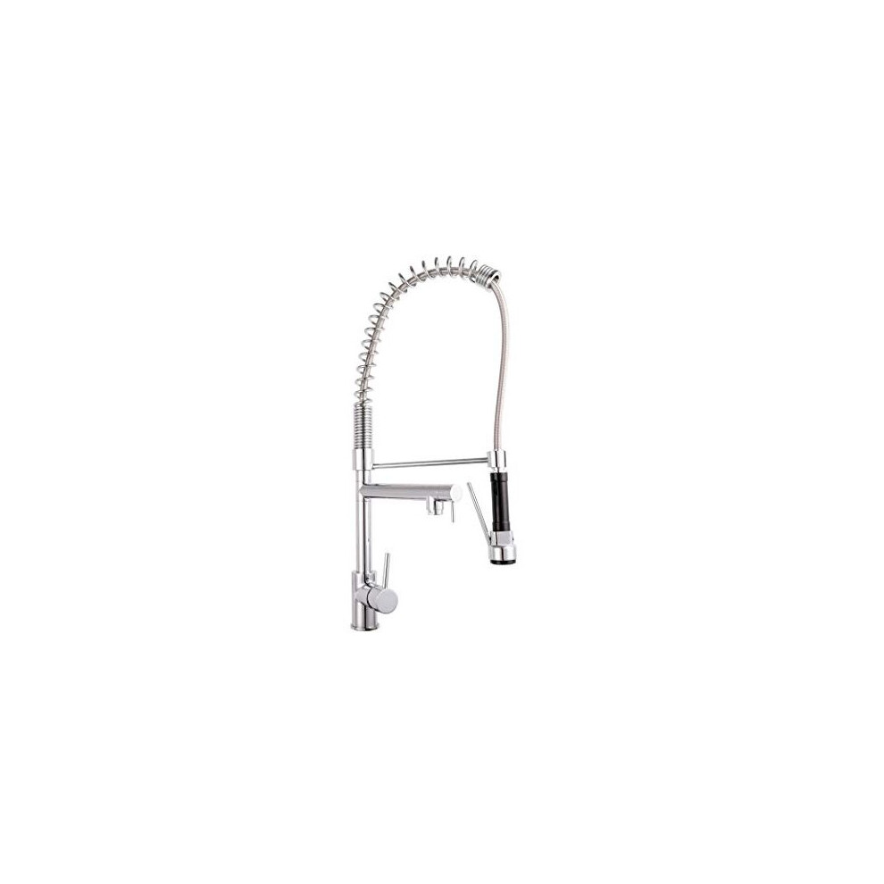 Nuie KC311T Modern Kitchen Tall Side Action Tap With Lever Handles And Pull Out Rinser, 578mm, Chrome