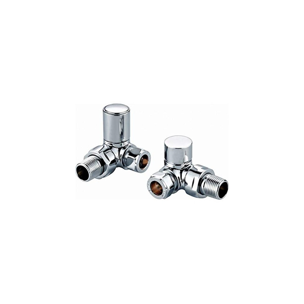 Round Corner Angled Chrome Valve Set - Heated Towel Rail/Radiator Block Valves (Twin Pack) with Round Metal Handles and Quality Chrome Finish