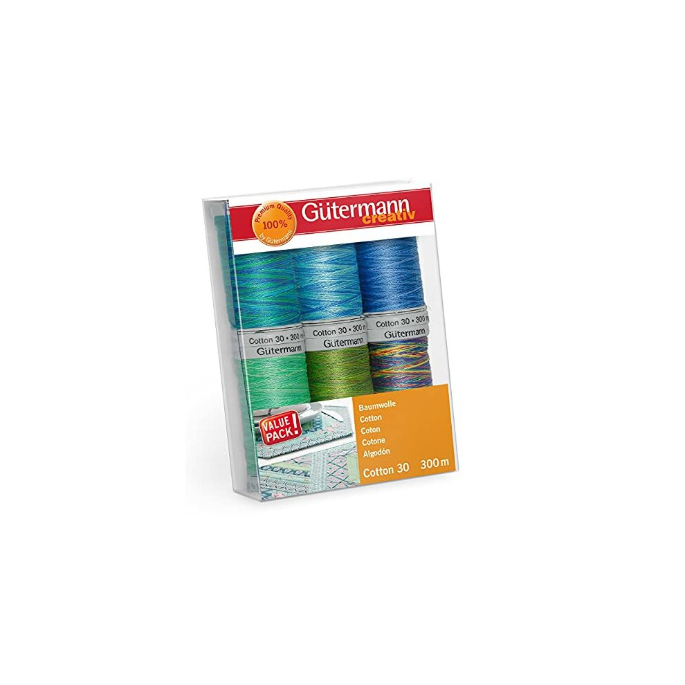 Gütermann creativ Sewing Thread Set with 6 spools Cotton 30 300 m in Different Multicolour Colours