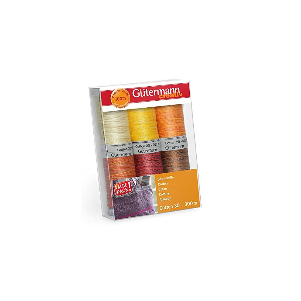 Gütermann creativ Sewing Thread Set with 6 spools Cotton 30 300 m in Different Multicolour Colours