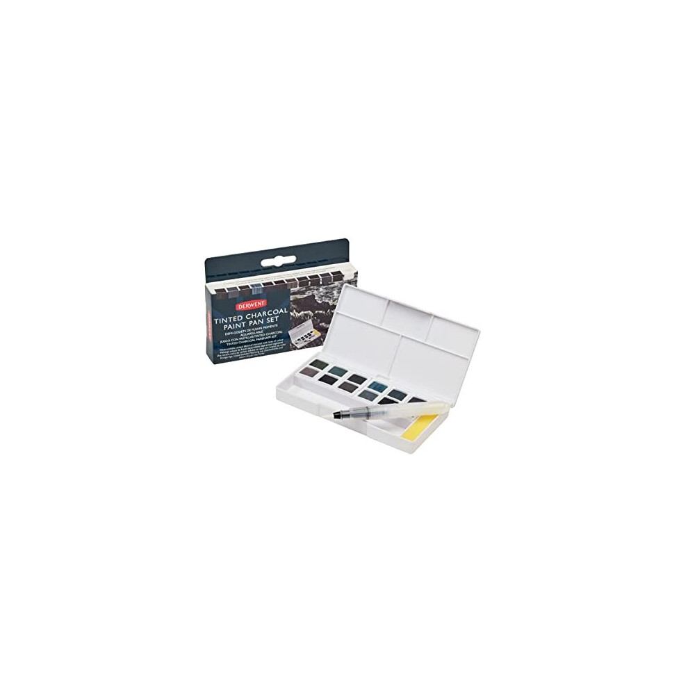 Derwent Tinted Charcoal Paint Pan Set, 12 Paints, Professional Quality, Water Soluble, Blendable, Portable, Includes Palettes, Mini Waterbrush &