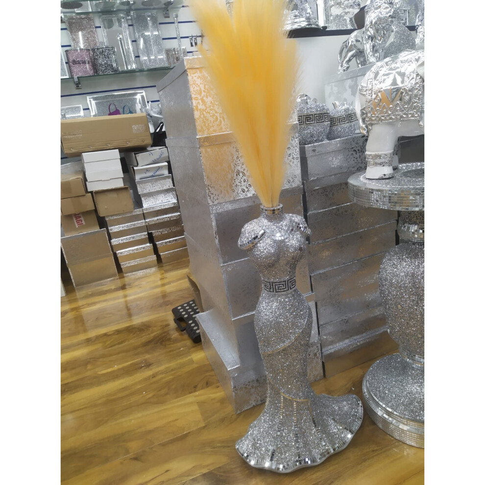 Style Floor 10 Large 40x60cm Crushed Diamond Crystal Silver Floor Vase