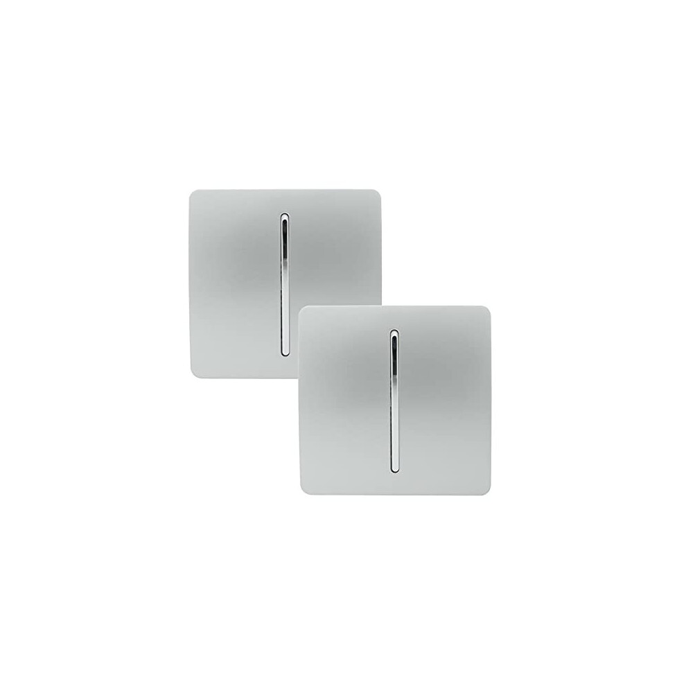 Trendi 1 Gang 2 Way Artistic Modern Glossy 10 Amp Rocker Tactile Light Switch Silver (2 Pack)