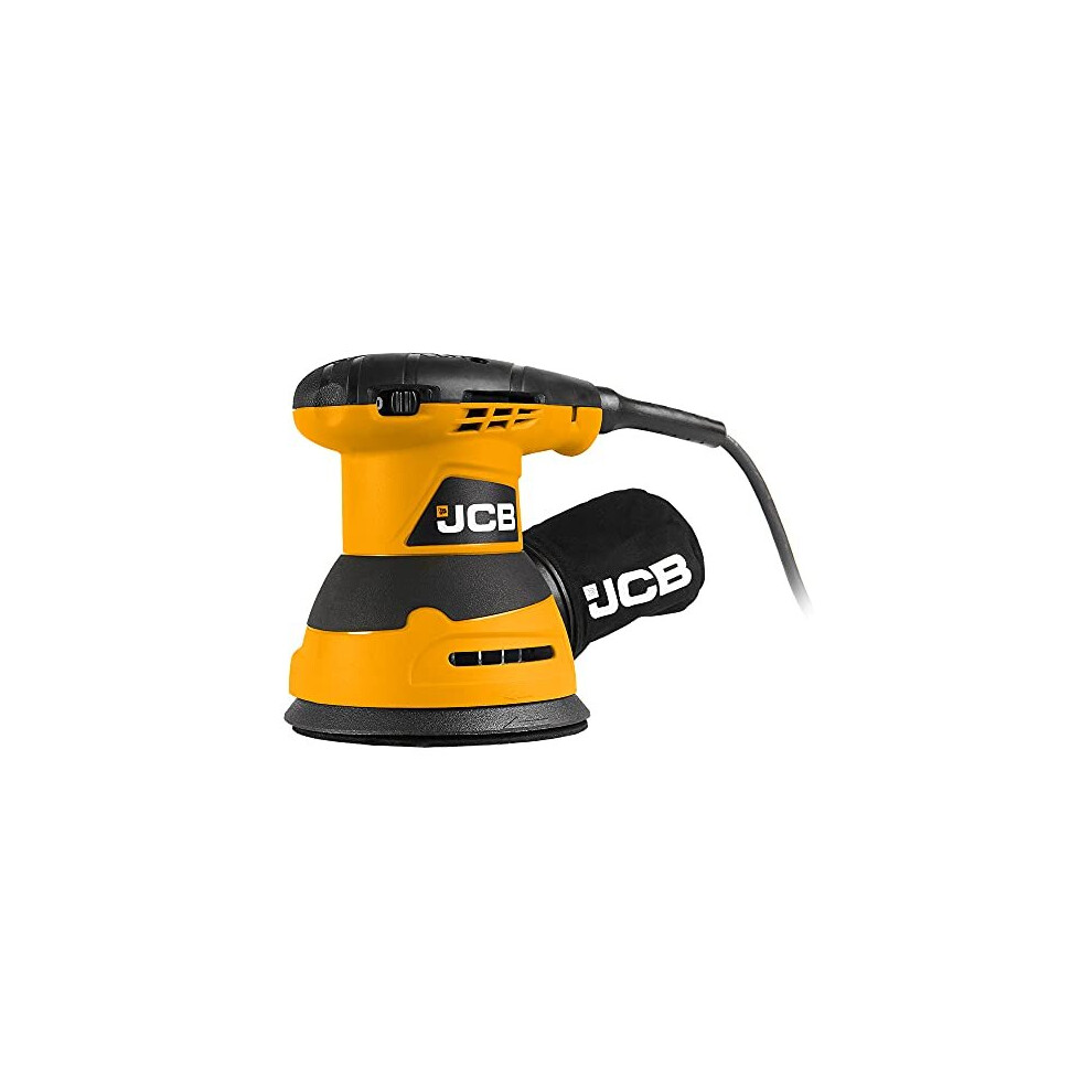 JCB 240v Orbital Sander Power Tool Hook and Loop Fastening Rubber Grip Over Mould & Dust Collector