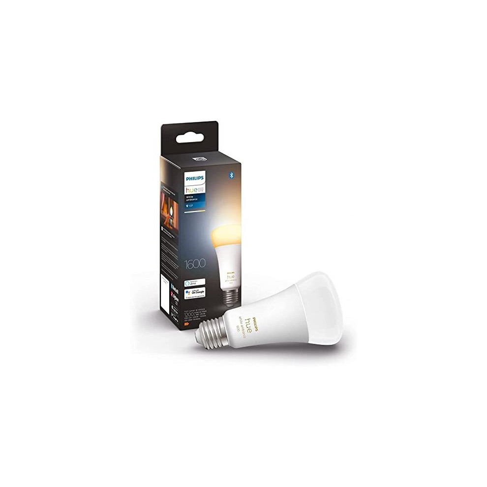 New Philips Hue Ambiance Smart Bulb 100W - 1600 Lumen [E27 Edison Screw] With Bluetooth. Works With Alexa, Google Assistant And Apple White/Light