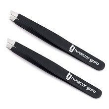 Tweezer Guru Tweezers for Women - 2pc Slant Pointed Precision Tweezers for Eyebrows & Ingrown Hair Removal - Blackhead and Splinter Tweezer with