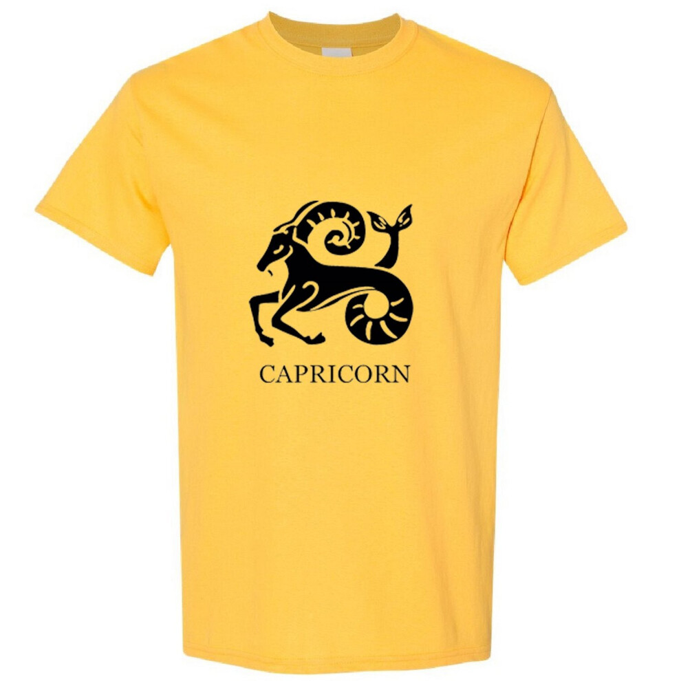 (Yellow, L) Capricorn Zodiac Horoscope Astrological Black Sign Men T Shirt Tee Top