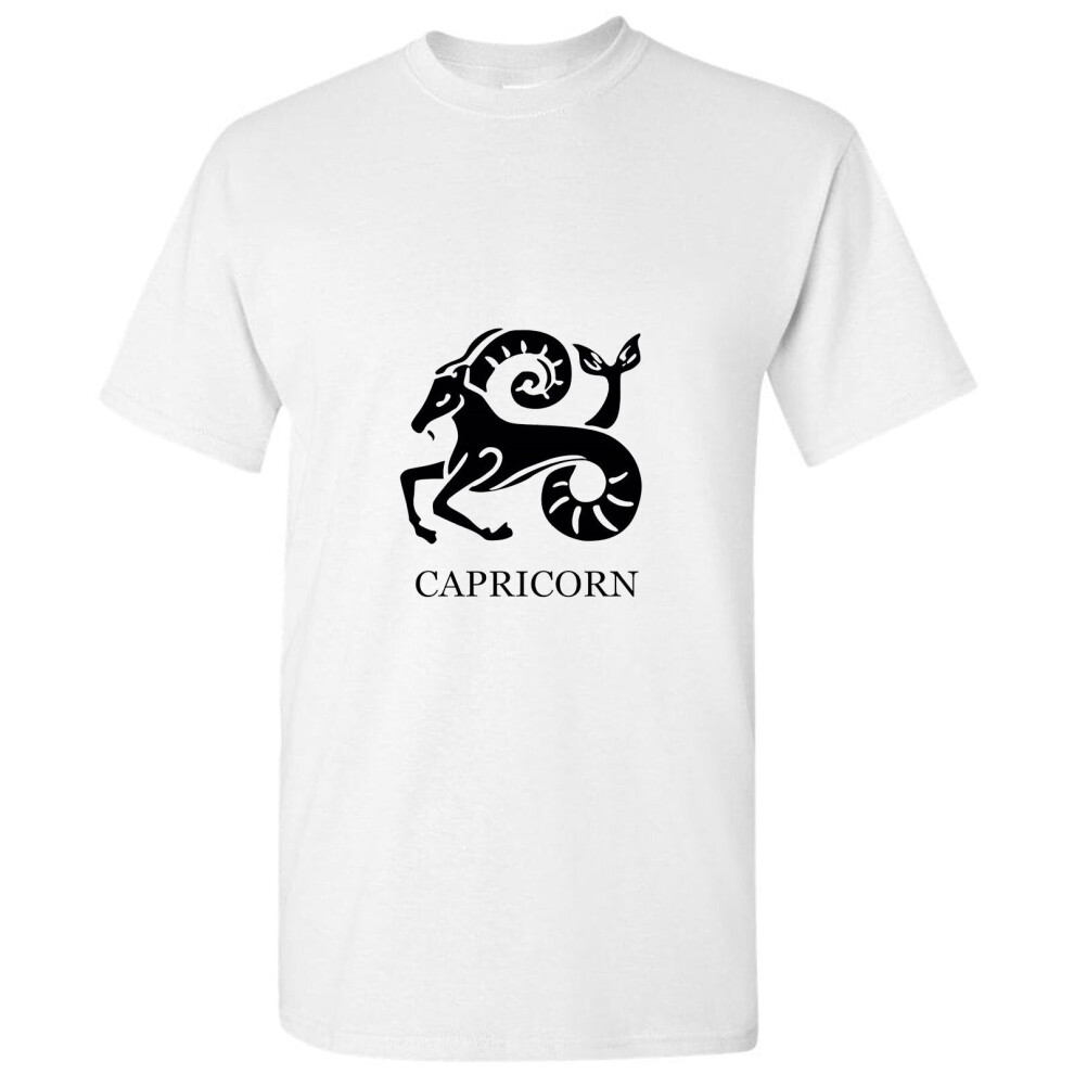 (White, S) Capricorn Zodiac Horoscope Astrological Black Sign Men T Shirt Tee Top