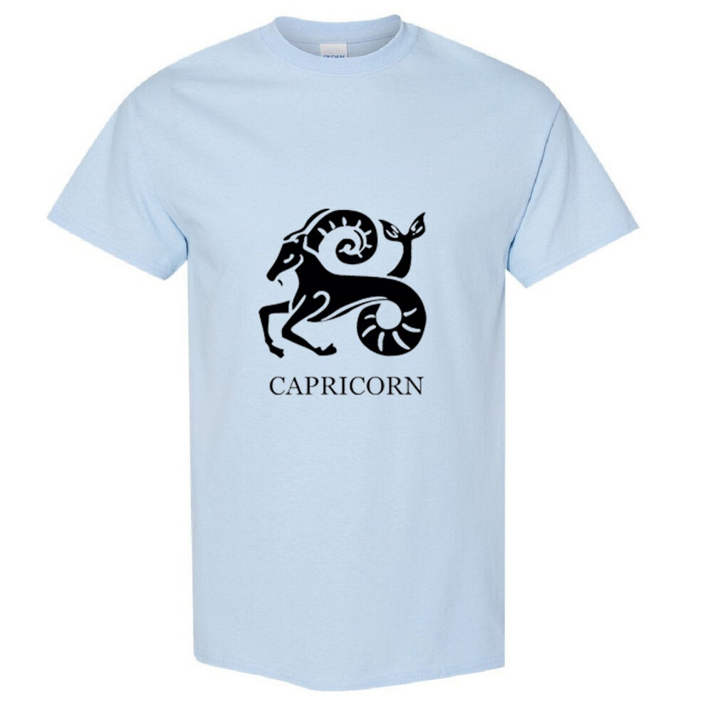 (Light Blue, S) Capricorn Zodiac Horoscope Astrological Black Sign Men T Shirt Tee Top