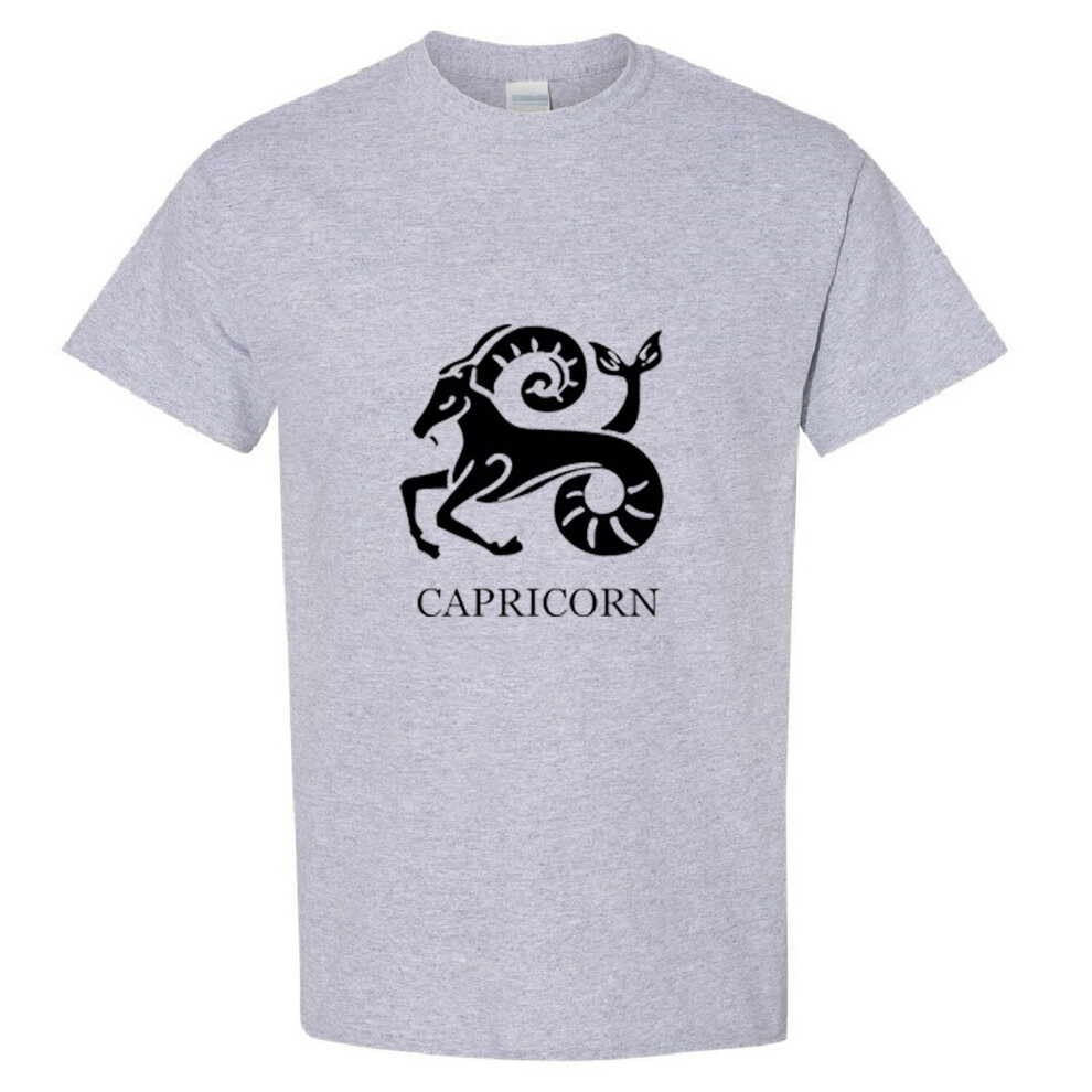 (Sport Grey, S) Capricorn Zodiac Horoscope Astrological Black Sign Men T Shirt Tee Top