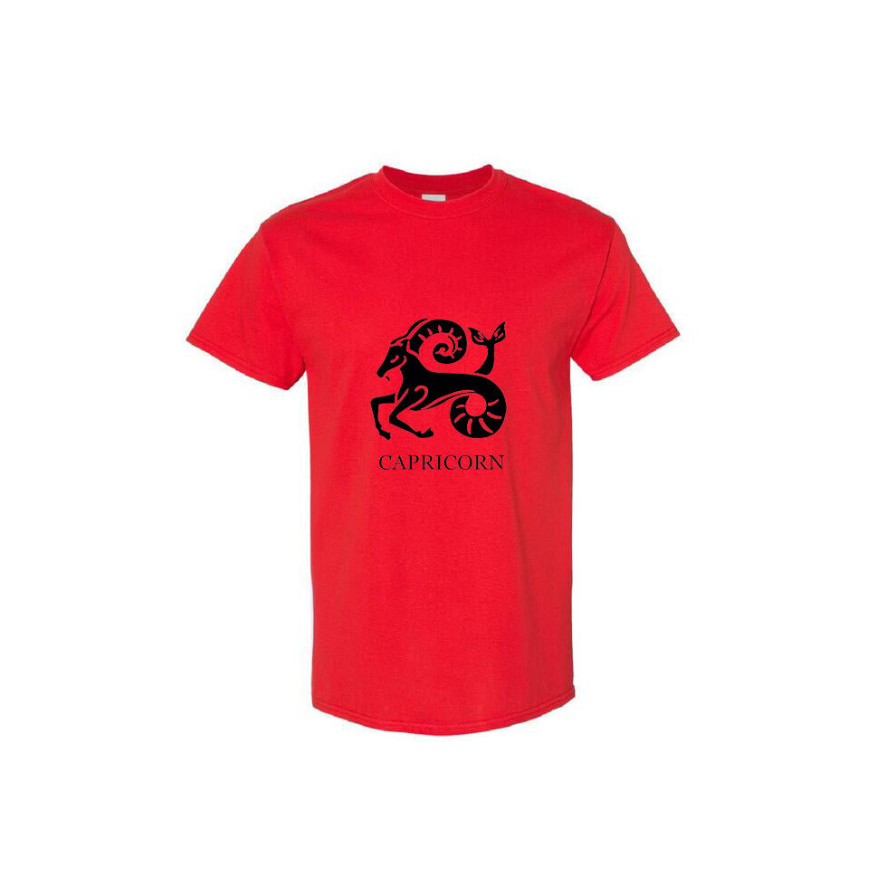 (Red, M) Capricorn Zodiac Horoscope Astrological Black Sign Men T Shirt Tee Top