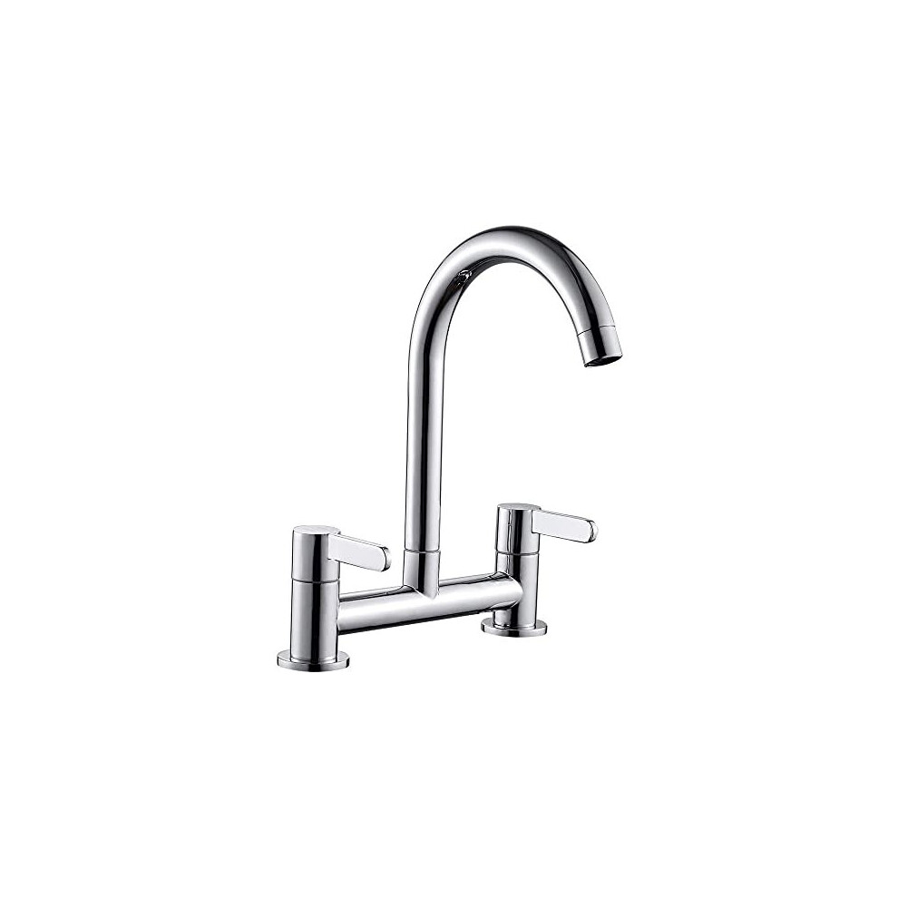 Gpoty Kitchen Sink Mixer Taps Chrome Dual Lever 1/4 Turn Easy Use 2 Hole Deck Mounted Mounted Cold and Hot Mixer Tap