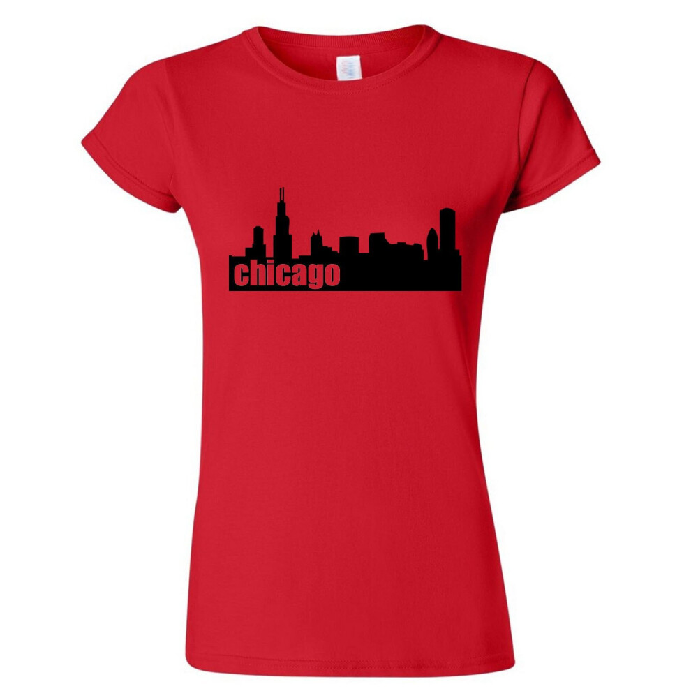 (Red, XL) Chicago City Illinois USA America Skyscraper Art Ladies Women T Shirt Tee Top