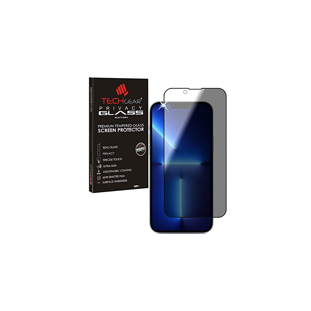 TECHGEAR Anti Spy Screen Protector for iPhone 14, iPhone 13, 13 Pro - PRIVACY Filter 3D GLASS Edition Genuine Tempered Glass Full Screen Protector