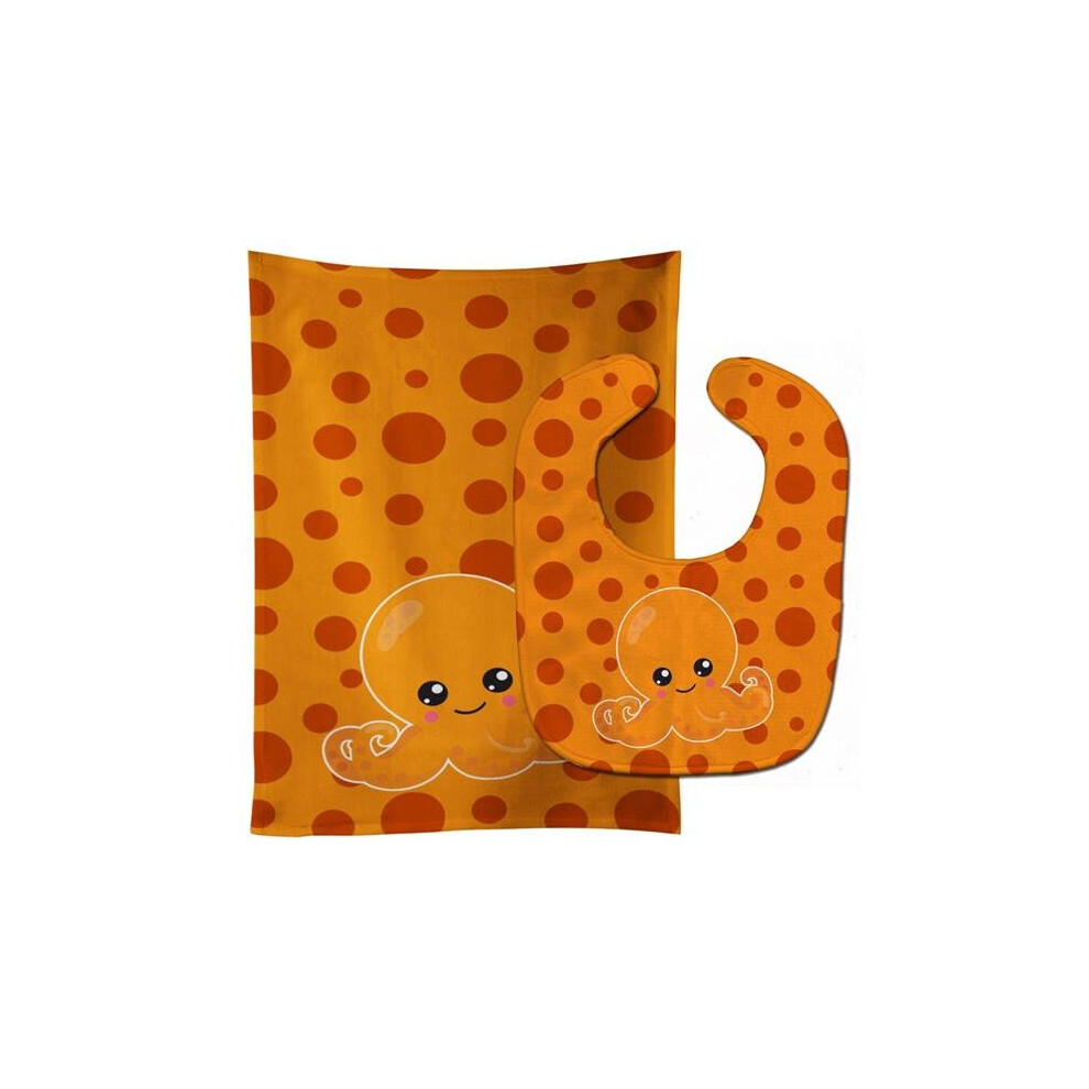 Cutie Ocean Octopus Baby Bib & Burp Cloth Orange Stationx