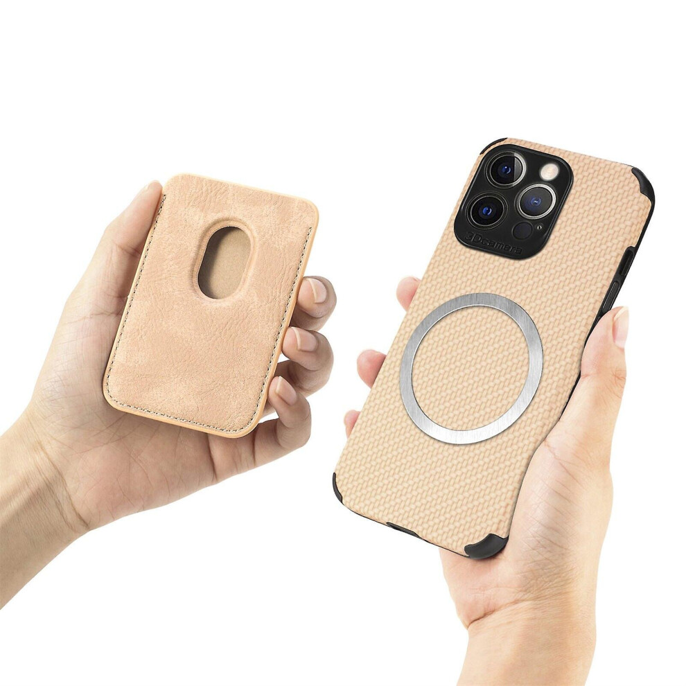 (Khaki, For iPhone 14 Pro Max) Leather Phone Case Magsafe Wallet Case With Magnetic Card Holder For Iphone 14
